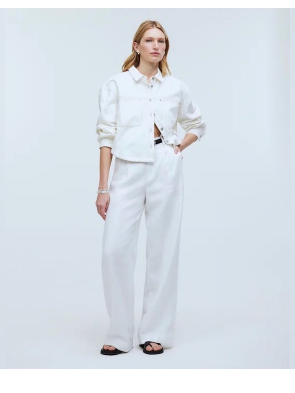 Madewell Petite Harlow Wide-Leg Pant 100% Linen‎ Pants Eyelet White / NWT
